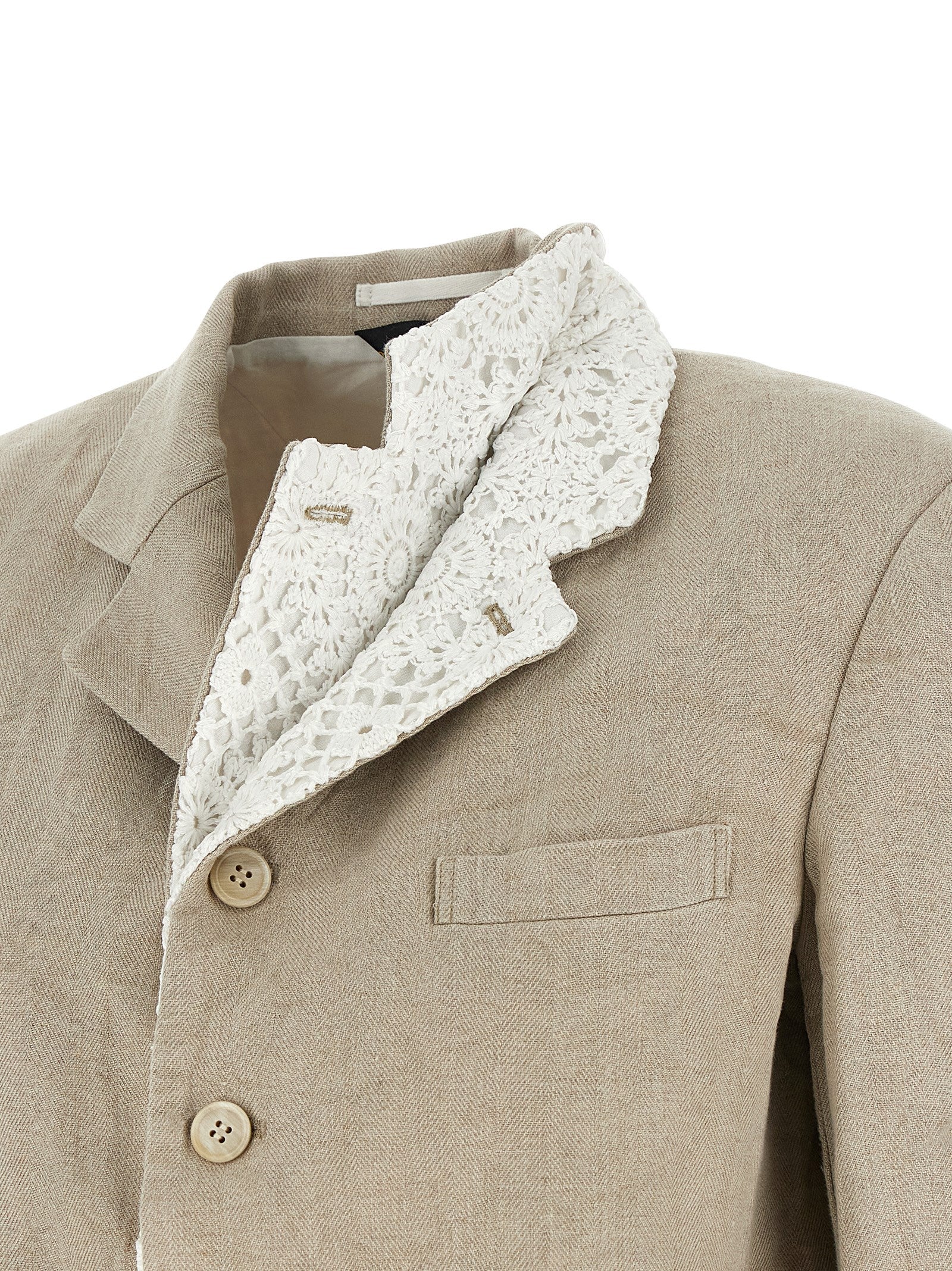 Comme Des Garçons Chevron Linen Blazer in Beige