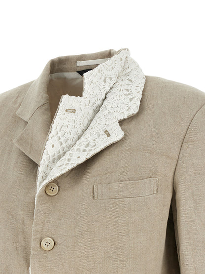 Comme Des Garçons Chevron Linen Blazer in Beige