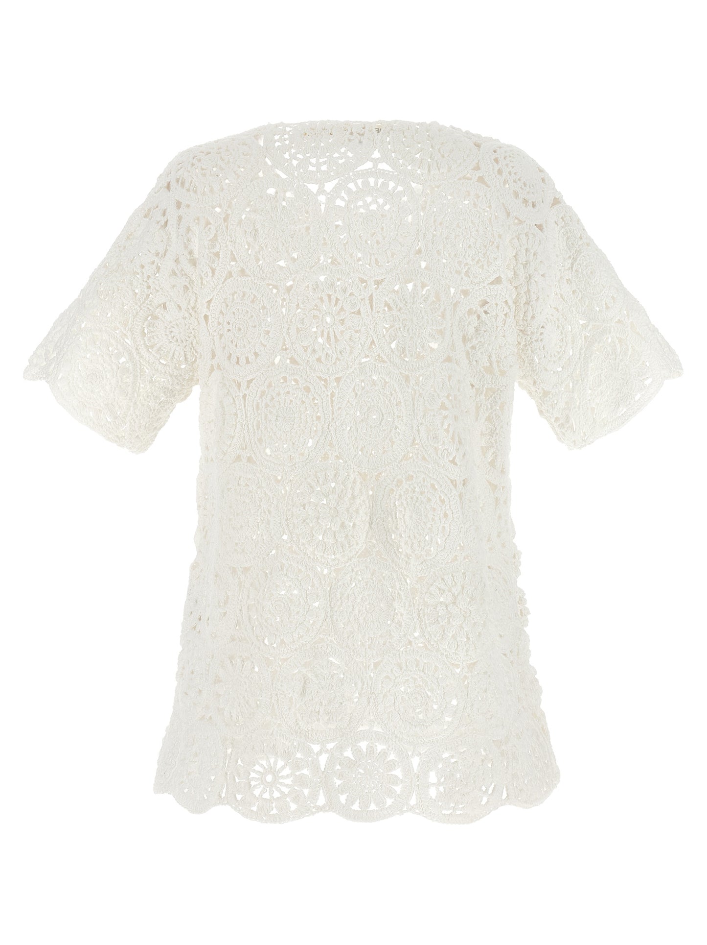 Comme des Garçons White Macramé Crewneck T-Shirt with Asymmetric Hem