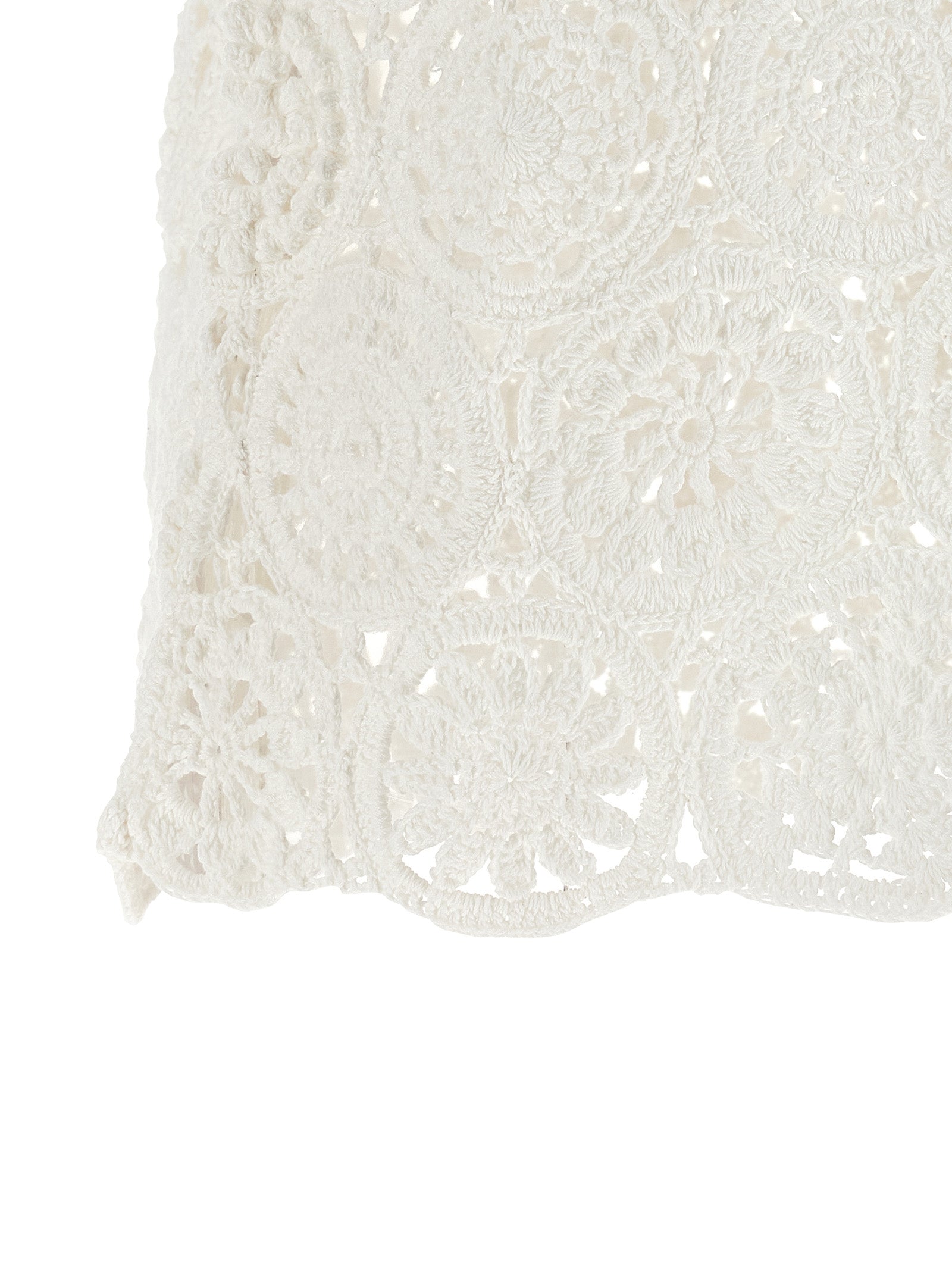 Comme des Garçons White Macramé Crewneck T-Shirt with Asymmetric Hem