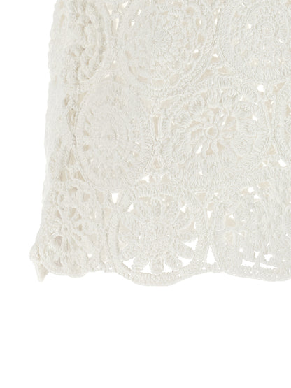 Comme des Garçons White Macramé Crewneck T-Shirt with Asymmetric Hem