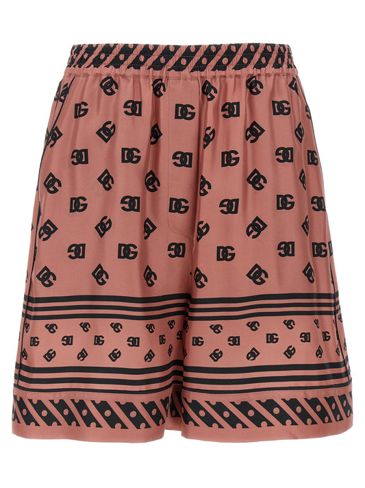 Dolce & Gabbana Pink Silk Satin Bermuda Shorts with DG Logo