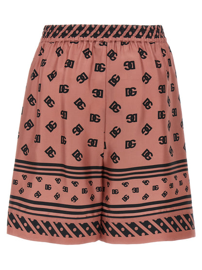 Dolce & Gabbana Pink Silk Satin Bermuda Shorts with DG Logo