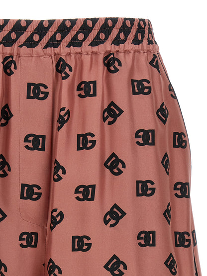 Dolce & Gabbana Pink Silk Satin Bermuda Shorts with DG Logo