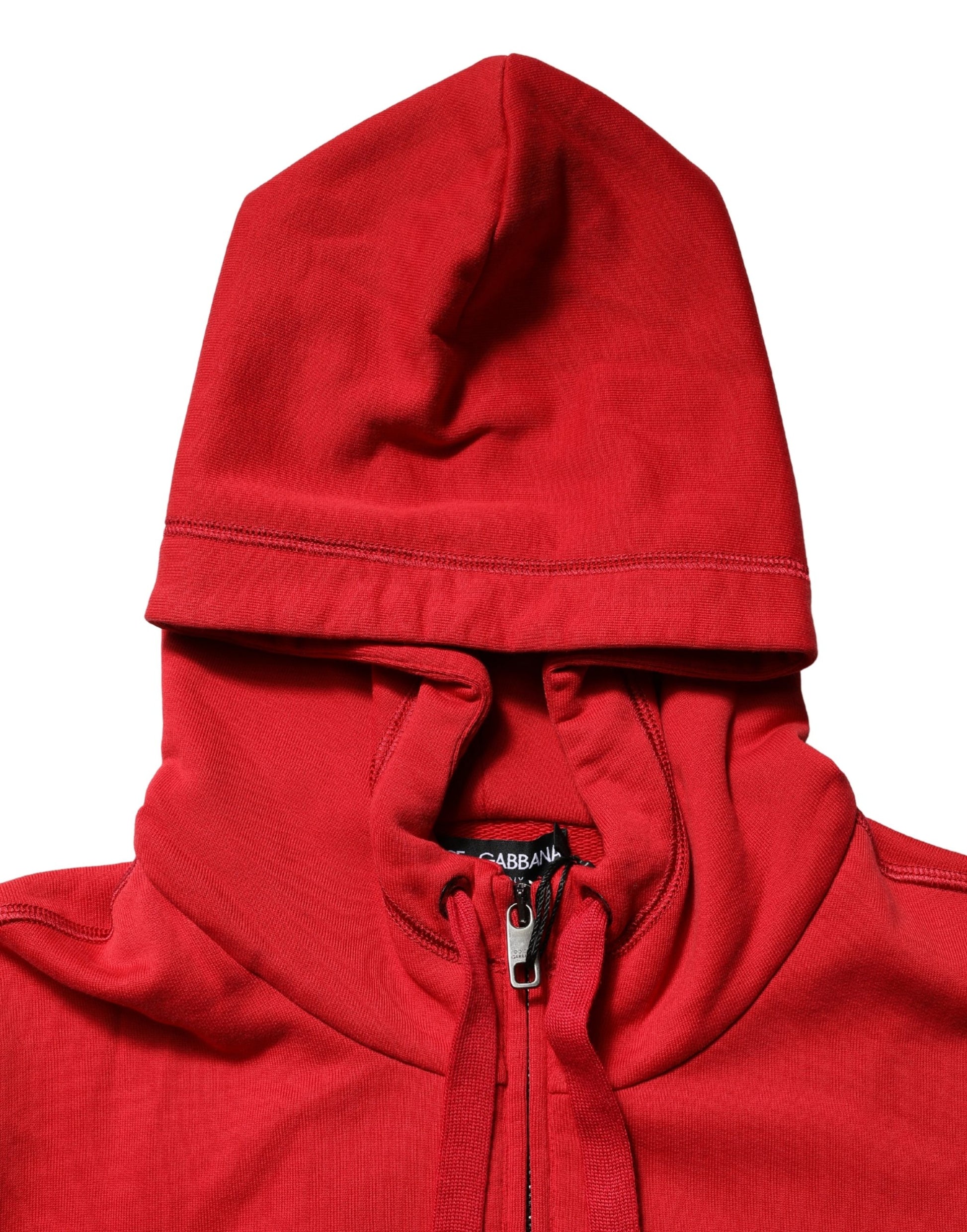 Dolce & Gabbana Red Embroidered Logo Hooded Full Zip Sweater