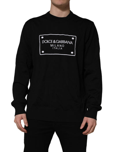 Dolce & Gabbana Black Graphic Logo Crew Neck Wool Pullover Sweater