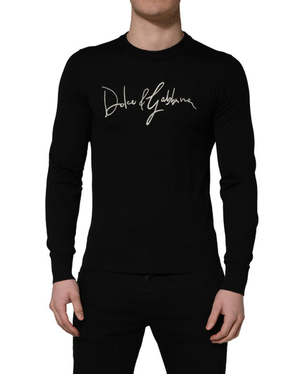 Dolce & Gabbana Black Embroidered Logo Crew Neck Pullover Sweater