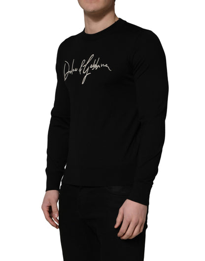 Dolce & Gabbana Black Embroidered Logo Crew Neck Pullover Sweater