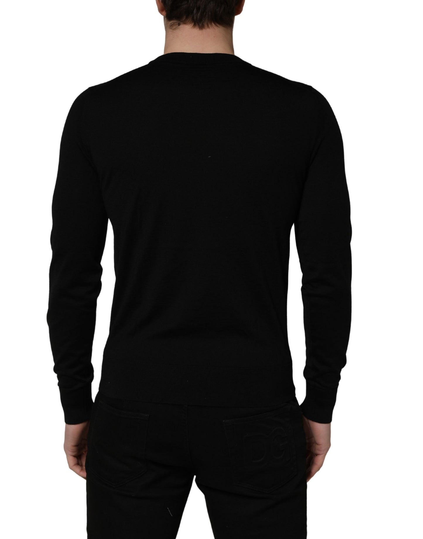 Dolce & Gabbana Black Embroidered Logo Crew Neck Pullover Sweater