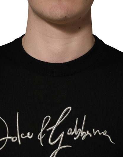 Dolce & Gabbana Black Embroidered Logo Crew Neck Pullover Sweater