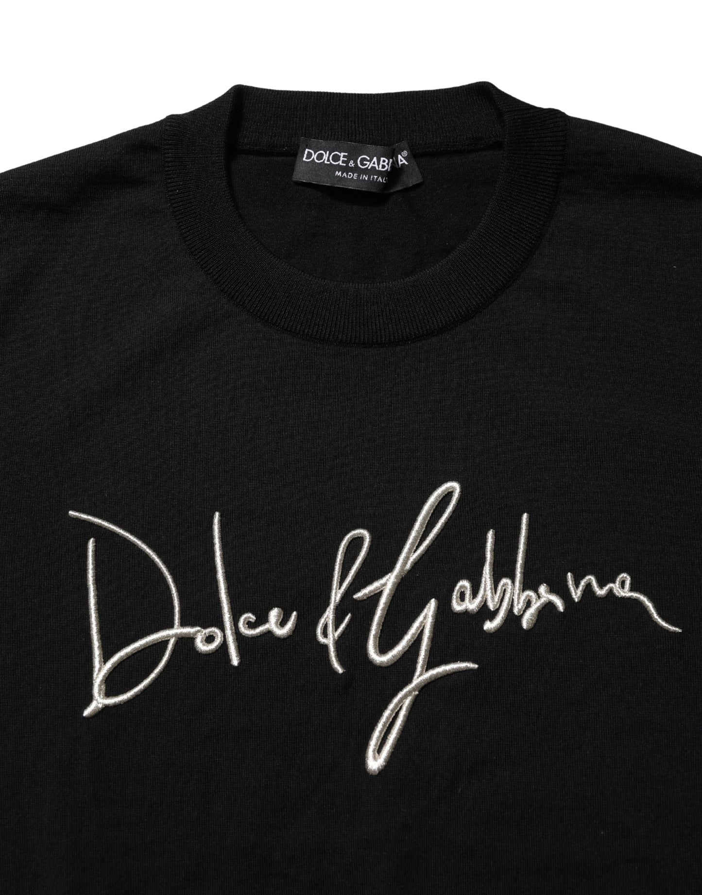 Dolce & Gabbana Black Embroidered Logo Crew Neck Pullover Sweater