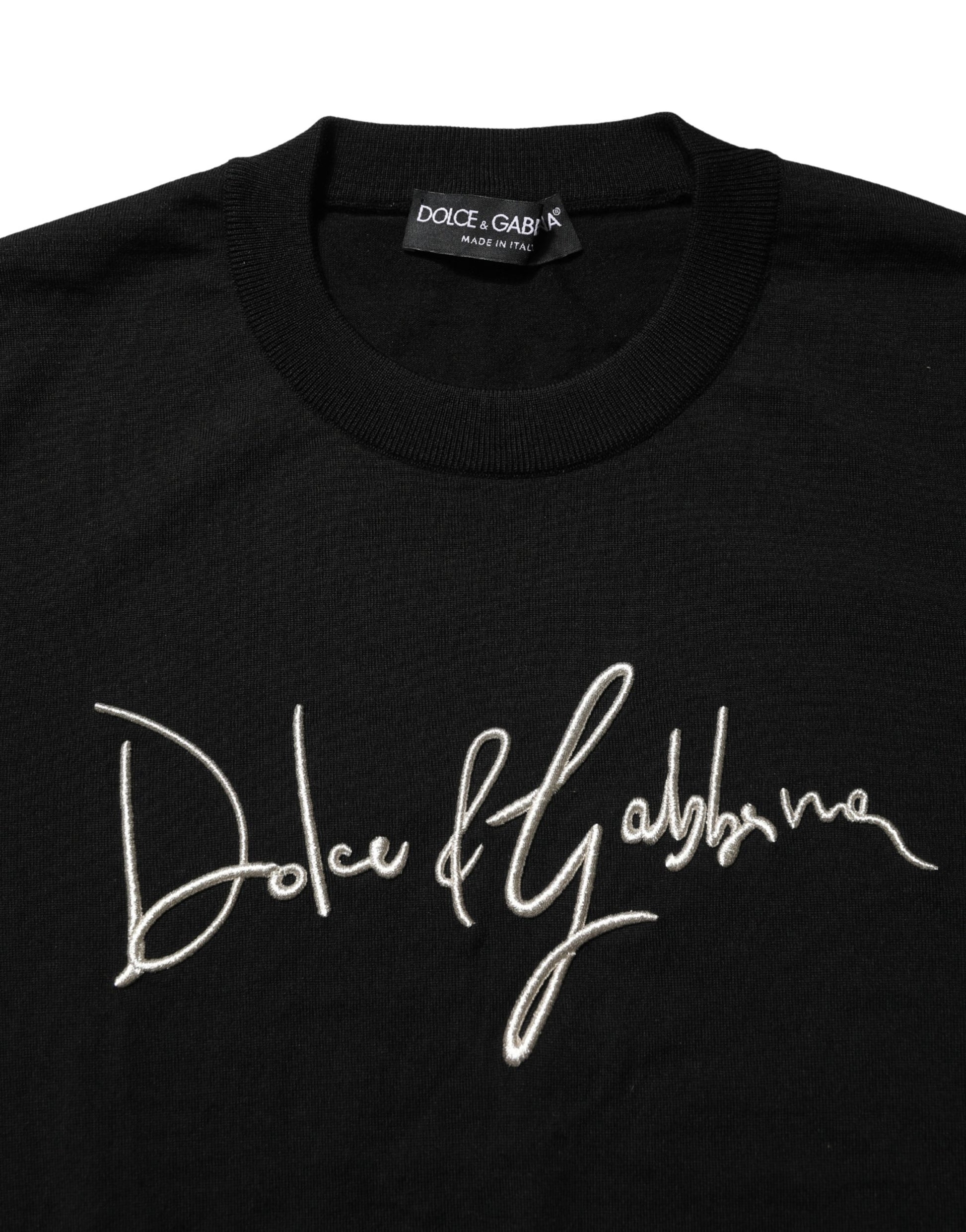 Dolce & Gabbana Black Embroidered Logo Crew Neck Pullover Sweater