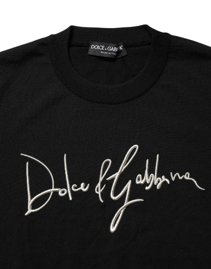 Dolce & Gabbana Black Embroidered Logo Crew Neck Pullover Sweater