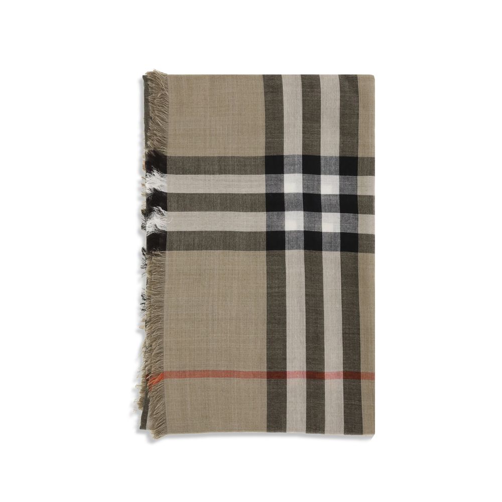Burberry Check Reversible Wool and Silk Scarf in Beige