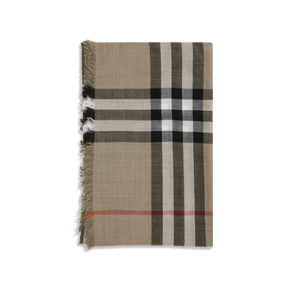 Burberry Check Reversible Wool and Silk Scarf in Beige