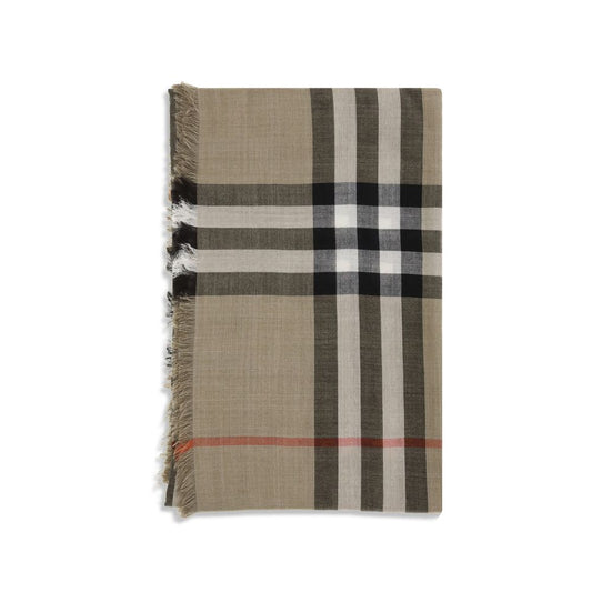 Burberry Check Reversible Wool and Silk Scarf in Beige