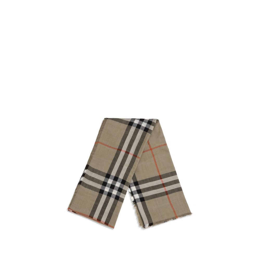 Burberry Check Reversible Wool and Silk Scarf in Beige