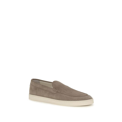 Brunello Cucinelli Gray Calf Suede Leather Slip-On Loafers