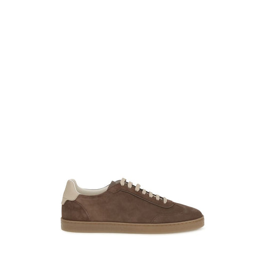 Brunello Cucinelli Beige Calf Suede Leather Low Top Sneakers