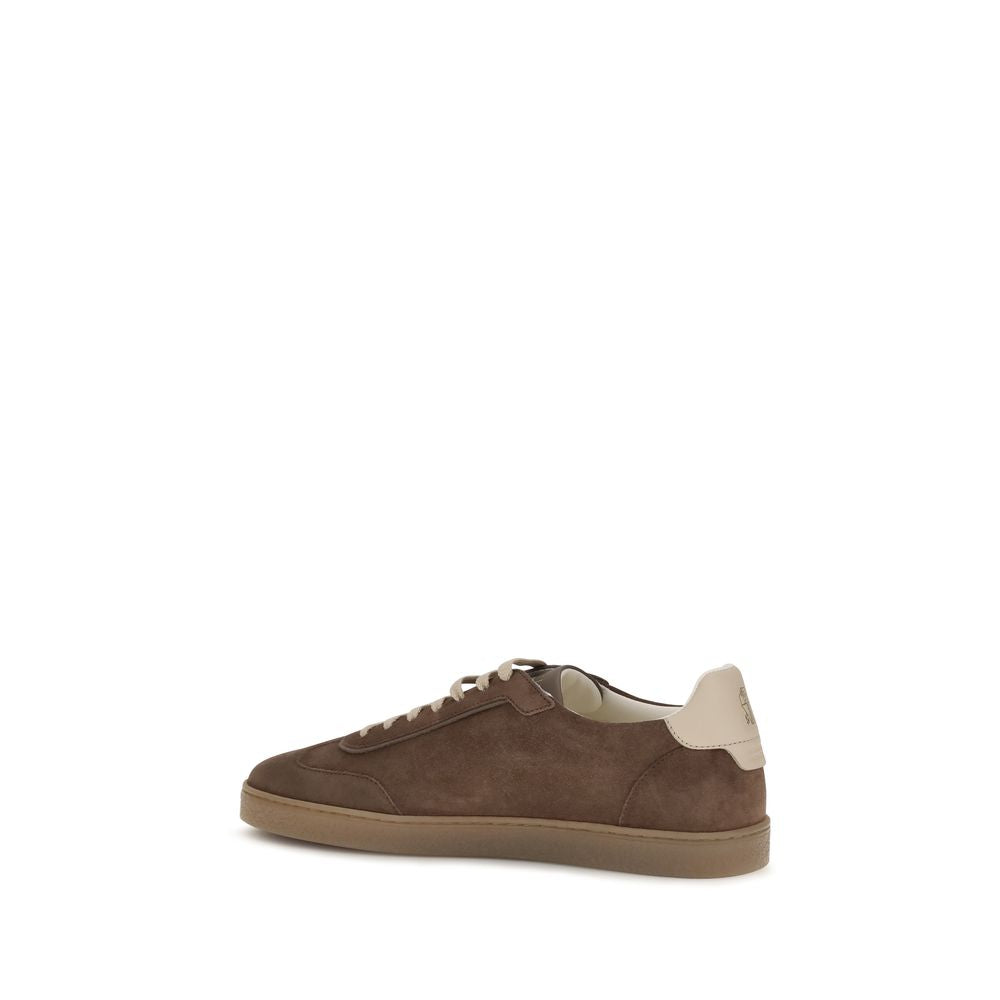 Brunello Cucinelli Beige Calf Suede Leather Low Top Sneakers