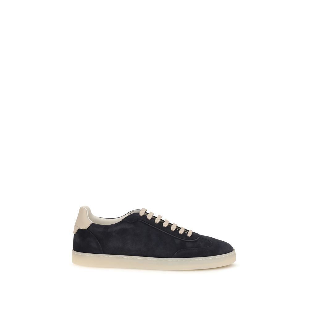 Brunello Cucinelli Brown Calf Suede Leather Low Top Sneakers