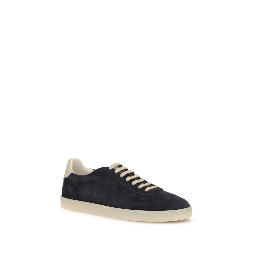 Brunello Cucinelli Brown Calf Suede Leather Low Top Sneakers