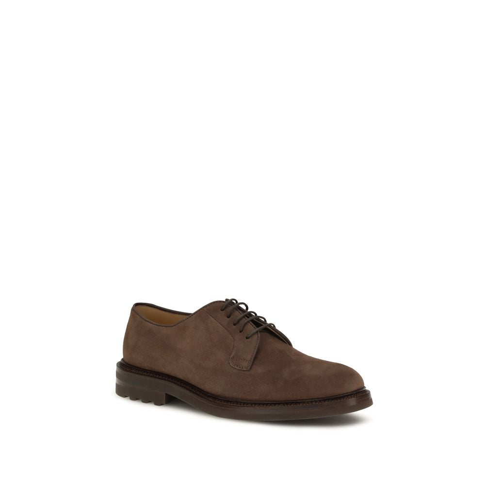 Brunello Cucinelli Brown Calf Suede Leather Derby Shoes