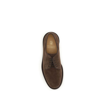 Brunello Cucinelli Brown Calf Suede Leather Derby Shoes