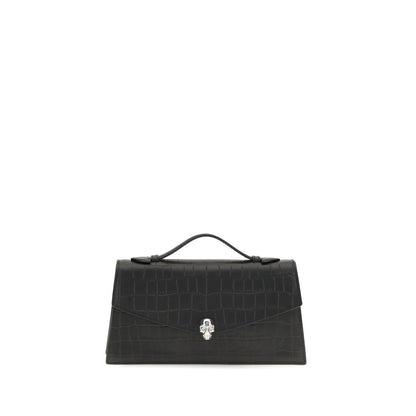 Alexander McQueen Black Croc Embossed Leather Skull Top Handle Bag