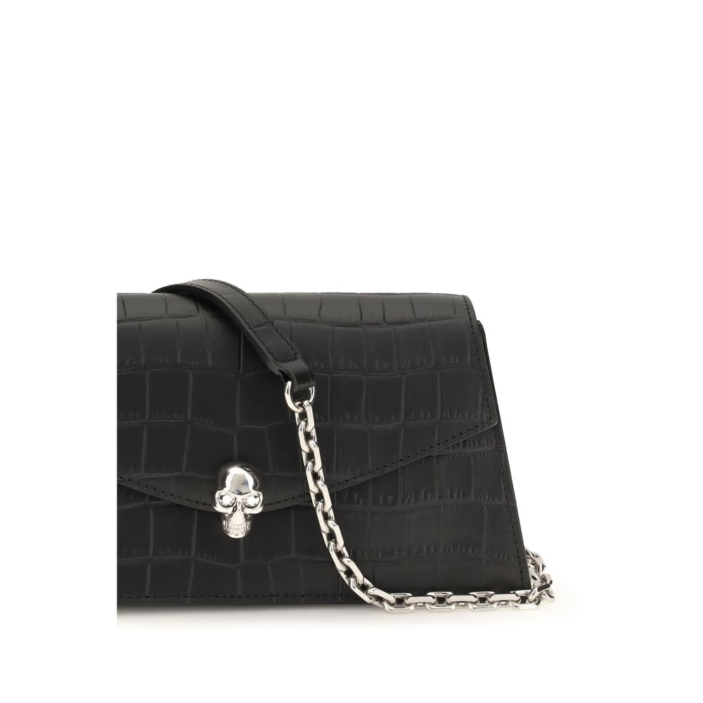 Alexander McQueen Black Leather Mini Skull Clutch Shoulder Bag