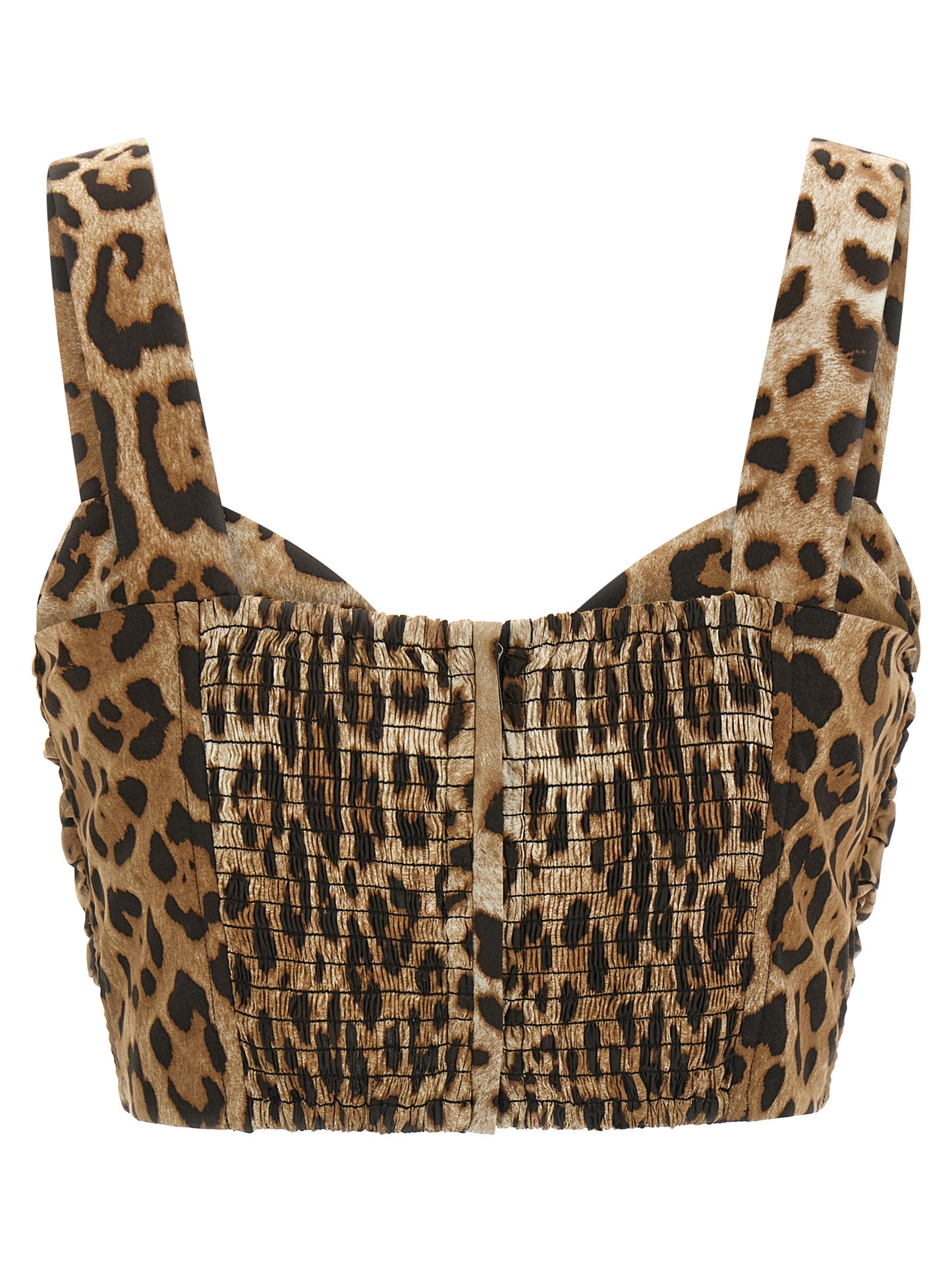 Dolce & Gabbana Brown Cotton Leopard Print Bow Crop Top