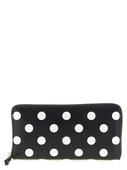 Comme Des Garçons Bicolor Calfskin Wallet in Black and White Polka Dots