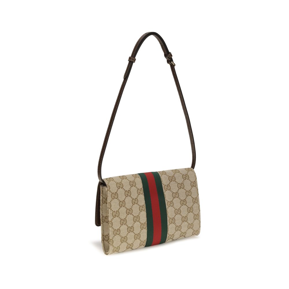 Gucci Brown Horsebit Web Wallet with Shoulder Strap