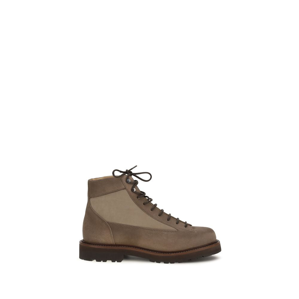 Brunello Cucinelli Brown Calf Leather Lace-Up Ankle Boots