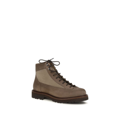 Brunello Cucinelli Brown Calf Leather Lace-Up Ankle Boots
