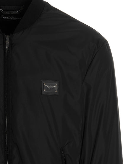 Dolce & Gabbana Black Polyamide Bomber Jacket