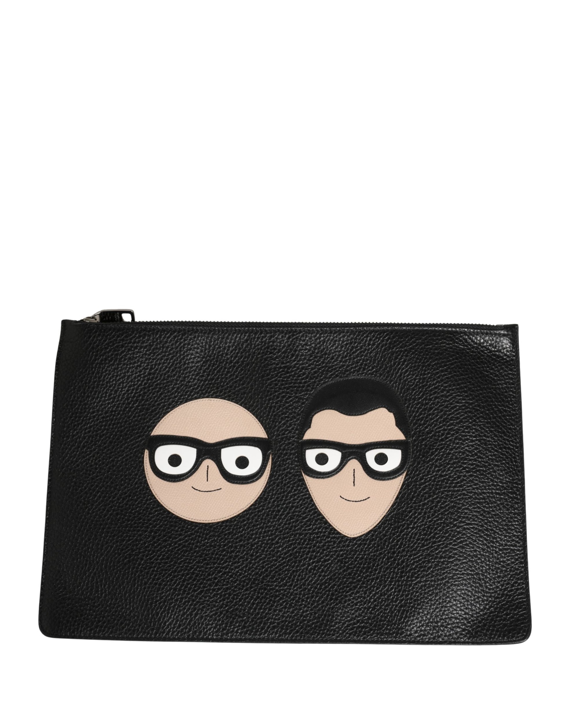 Dolce & Gabbana Black #DGFamily Embellished Leather Clutch Borse Bag