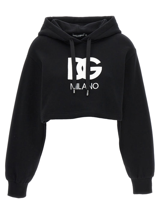 Dolce & Gabbana Black Cotton Cropped Hoodie