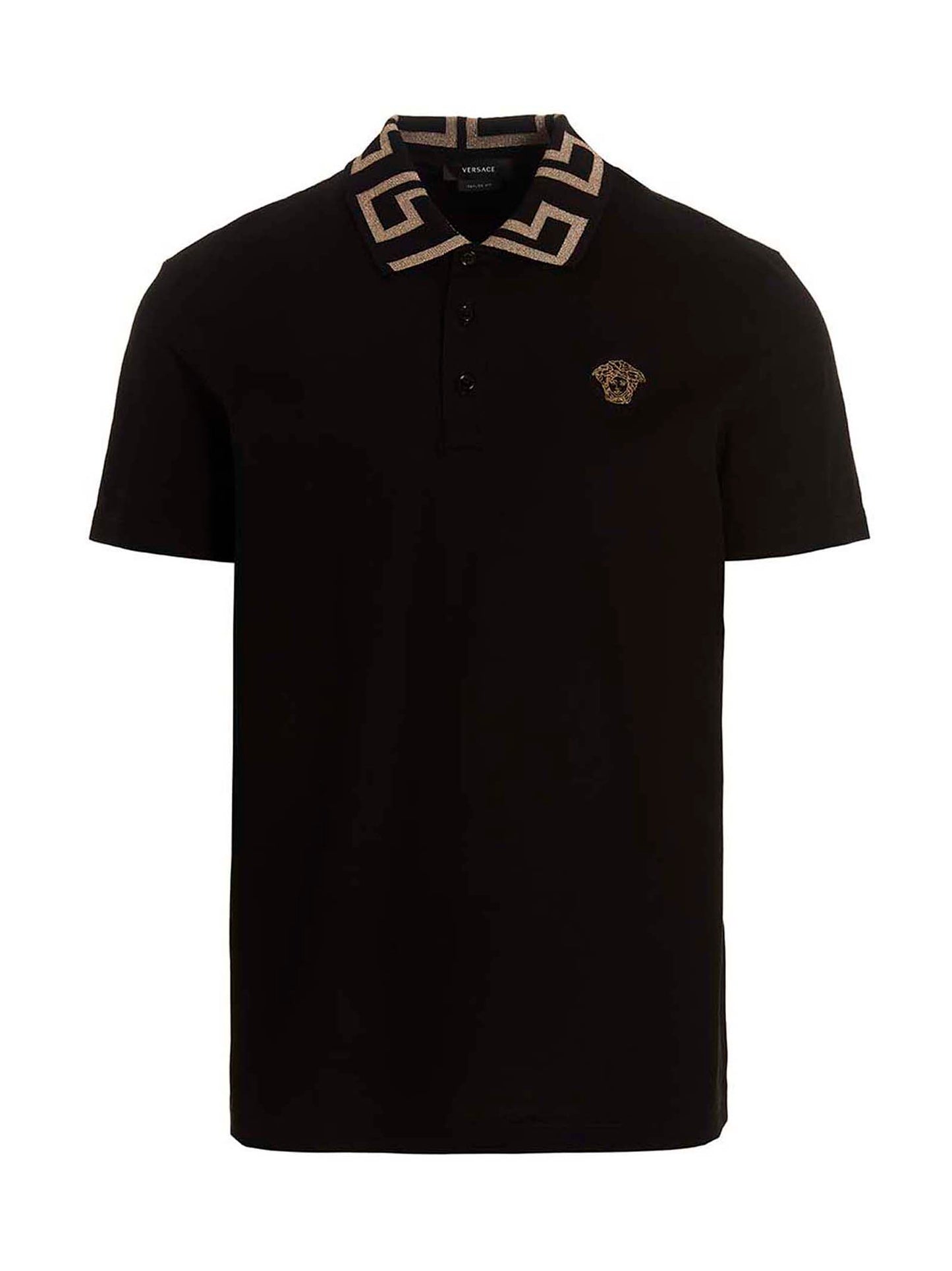 Versace Black Piqué Cotton Polo Shirt with Greca Detail