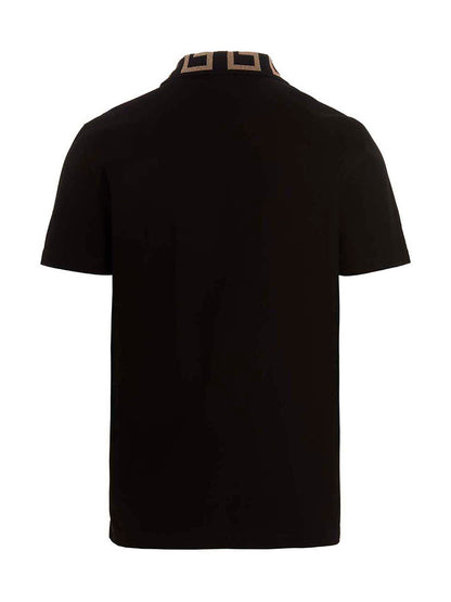 Versace Black Piqué Cotton Polo Shirt with Greca Detail