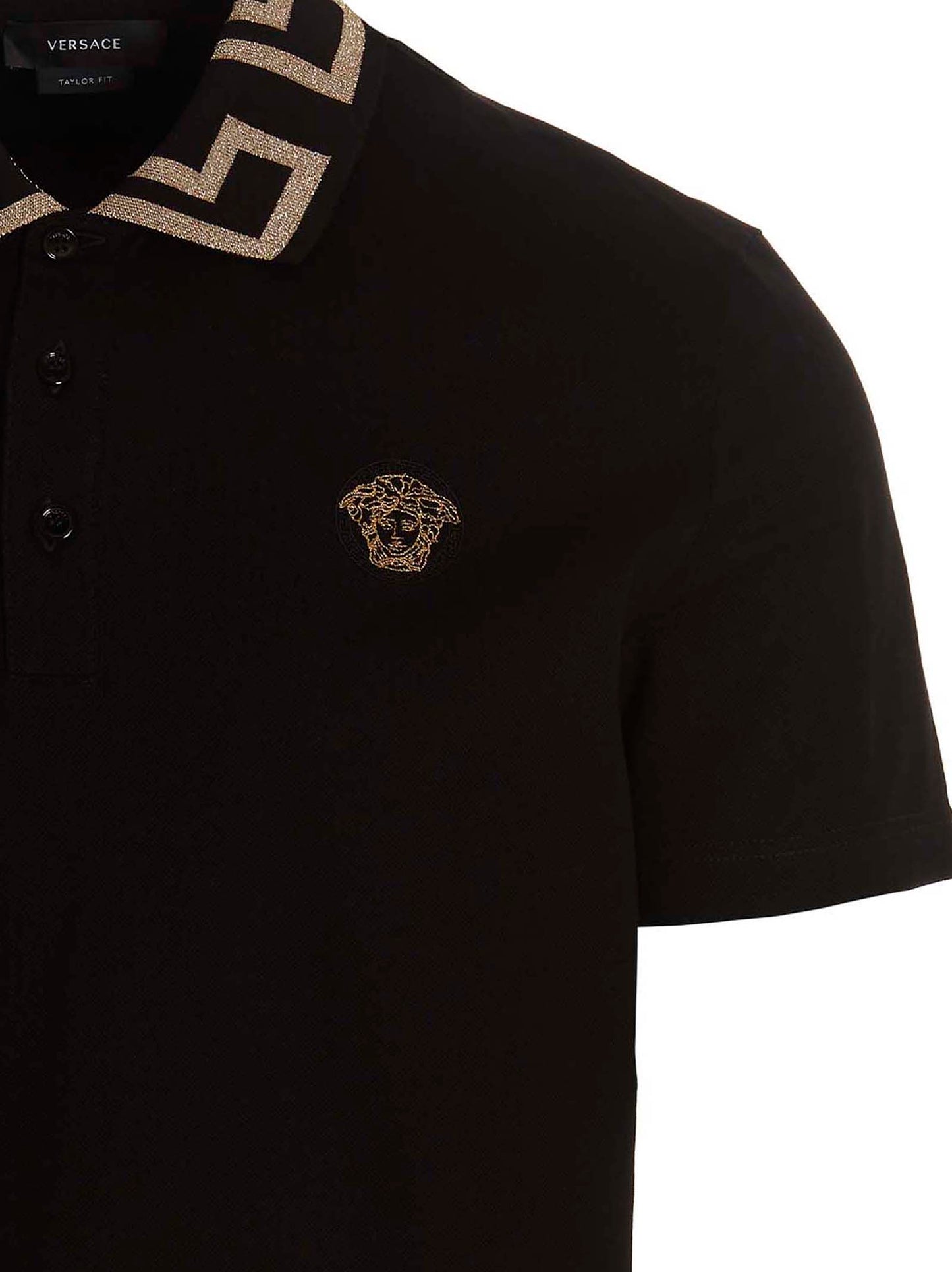 Versace Black Piqué Cotton Polo Shirt with Greca Detail