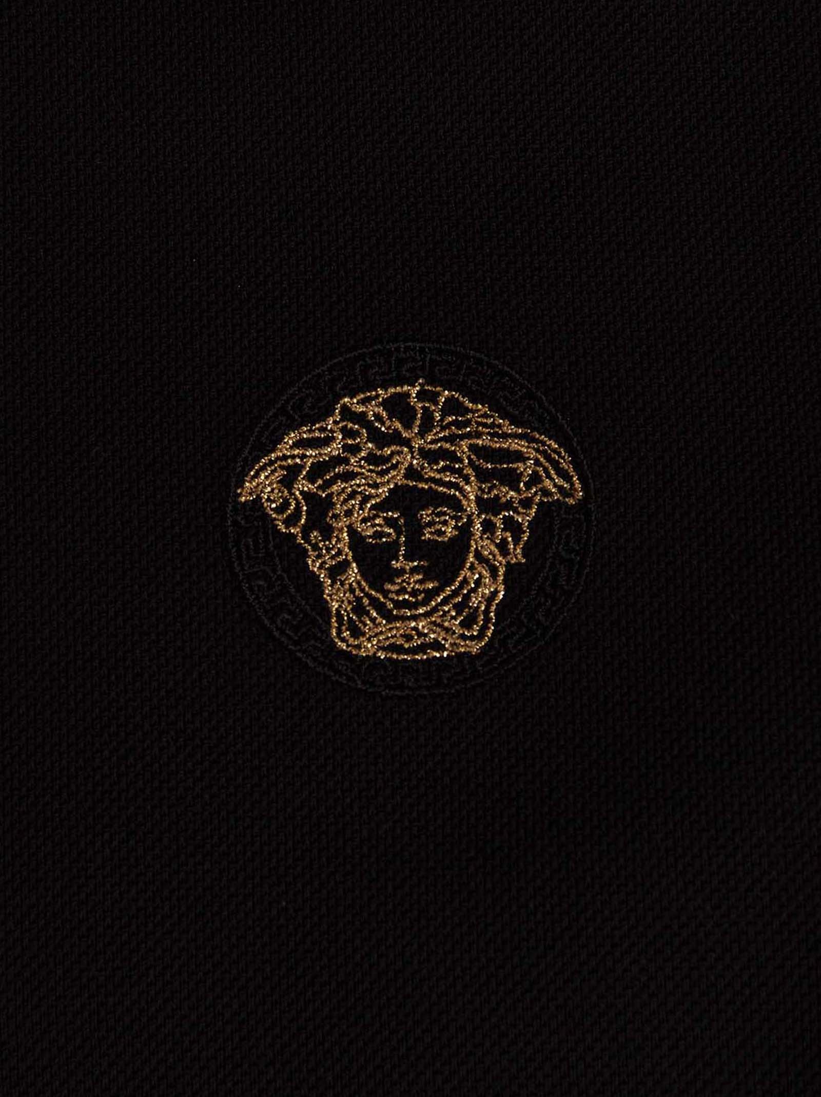 Versace Black Piqué Cotton Polo Shirt with Greca Detail