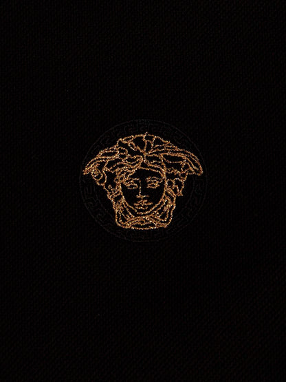 Versace Black Piqué Cotton Polo Shirt with Greca Detail