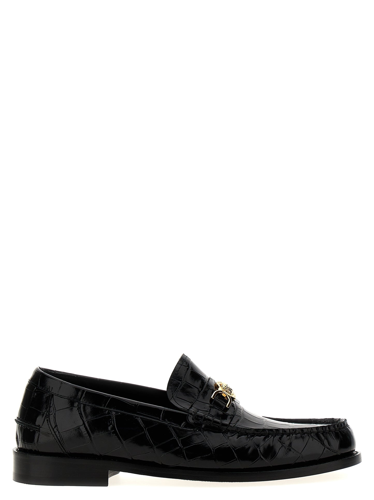 Versace Black Coconut-Print Leather Slip-On Loafers