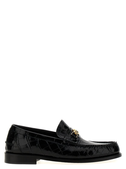 Versace Black Coconut-Print Leather Slip-On Loafers