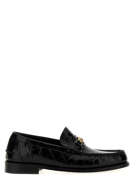 Versace Black Coconut-Print Leather Slip-On Loafers