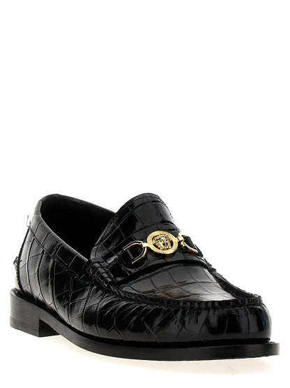 Versace Black Coconut-Print Leather Slip-On Loafers