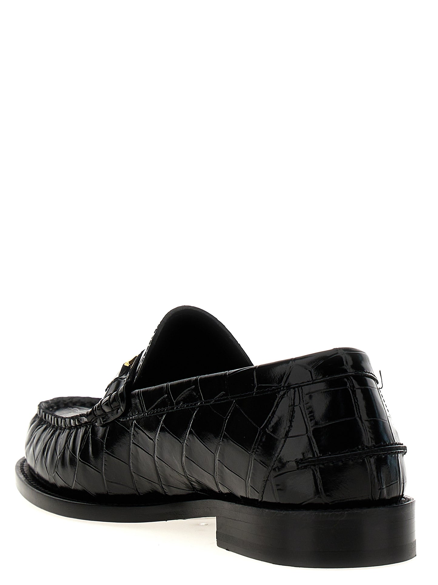 Versace Black Coconut-Print Leather Slip-On Loafers