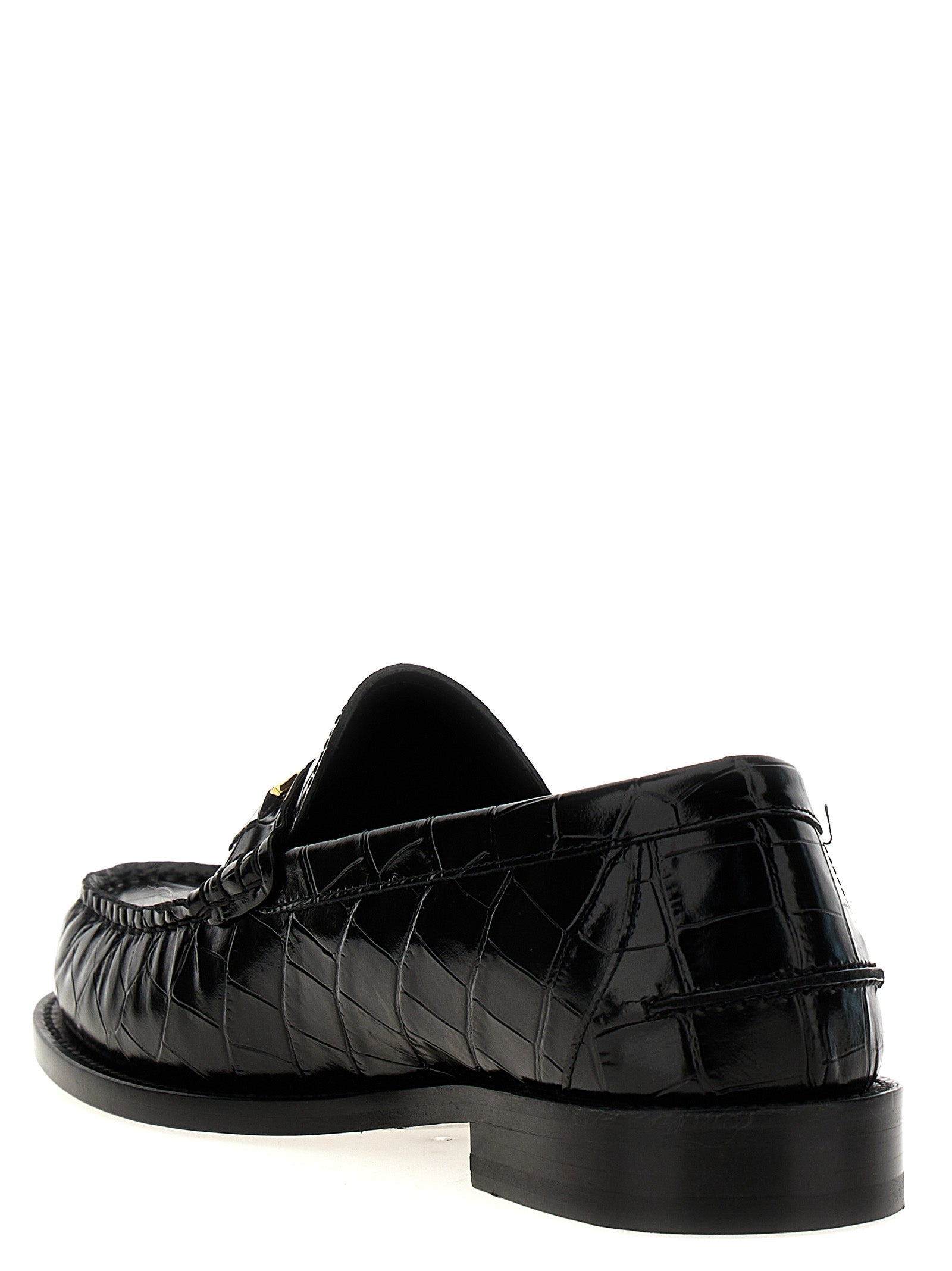 Versace Black Coconut-Print Leather Slip-On Loafers