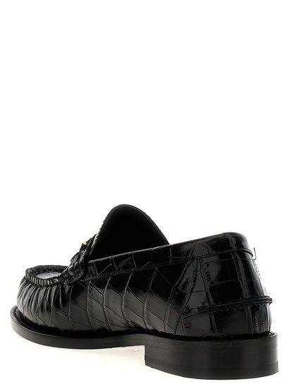 Versace Black Coconut-Print Leather Slip-On Loafers
